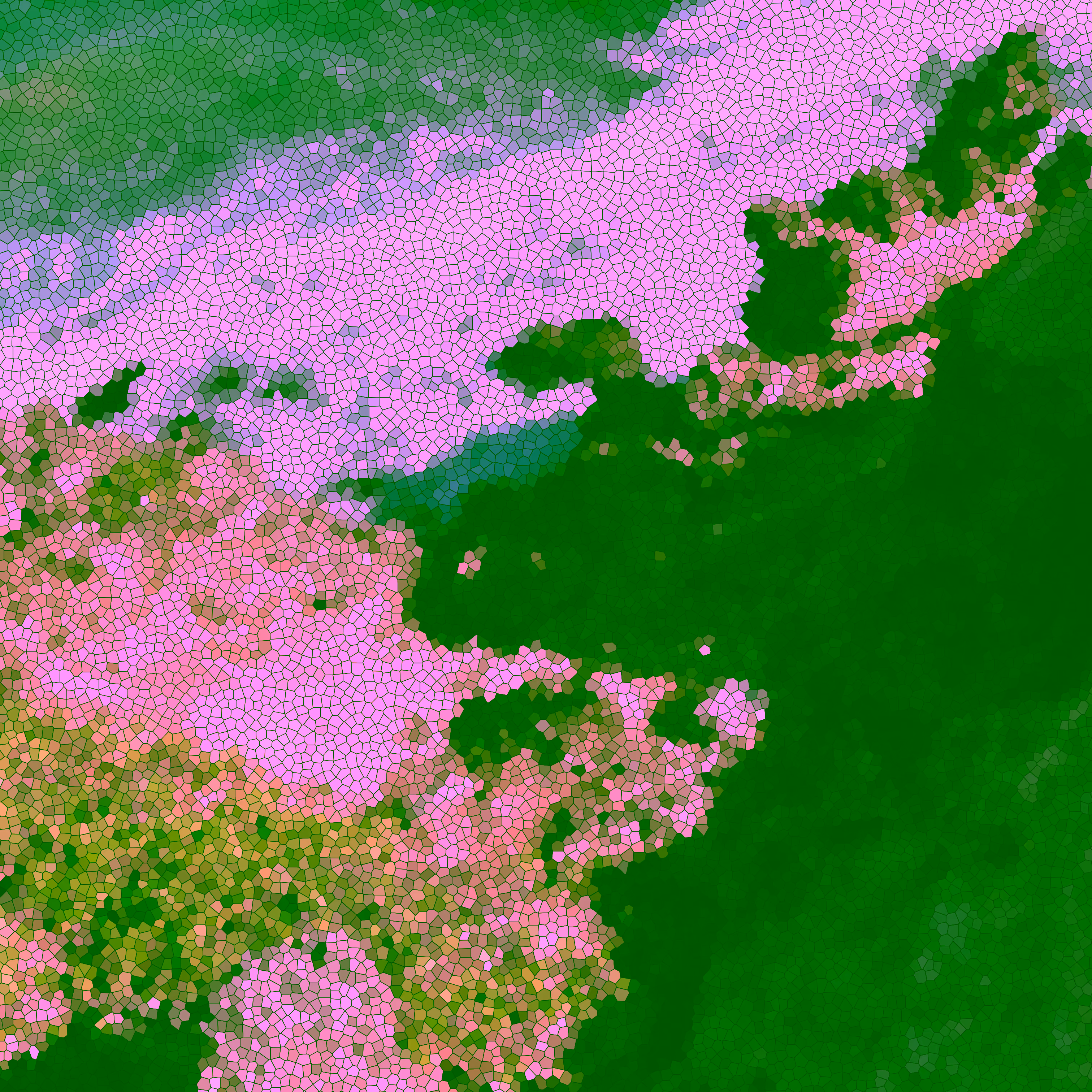 bird's eye view of a cliff looking down on water, passed through a stained-glassish photo filter